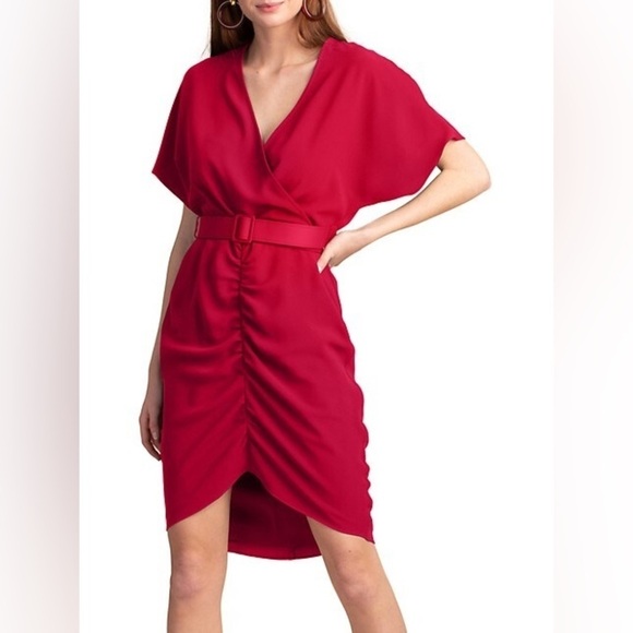 TRINA TURK Cranberry red ruched skirt dress size 8.‎ - Picture 1 of 16